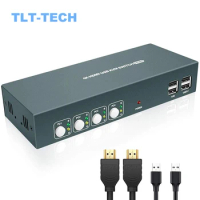 KVM Switch HDMI KVM Switches 4 Port 4K@30Hz USB2.0 4 PC 1 Monitor Switch,Hotkey Switch,With 4 HDMI Cables and 4 USB Cables