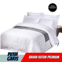 Mutiara Putih Garis Sprei Murah Promo Katun Lokal Premium Sprey Katun Dingin Bahan Adem Homemade Aes