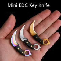 Mini Wood Handle Keychain CS GO Claw Pocket Knife Stainless Steel Camping Small Portable Knife Peeler Fixed Blade Multi EDC Tool
