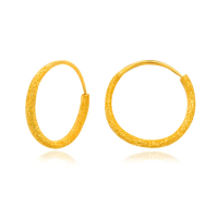 【金緻品】黃金圈耳環 鑽沙圈 0.4錢(純金圈式耳環 鑽砂 金莎 圓圈 經典款 圈圈 噴砂 金沙)