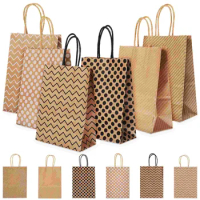12 Pcs Tote Bag Paper Goodies Bags Gift Craft With Handles Packing Kraft Brown Christmas Shopping