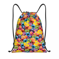 Custom Cookie Monster Face Pattern Drawstring Bags Women Men Foldable Gym Sports Sackpack Training Storage Backpacks