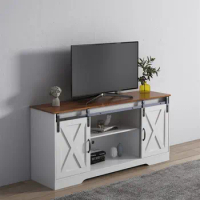 Modern Living Room Furniture Media Console TV Cabinet Stand With Sliding Barn Door, Wood TV Cabinet Entertainment Center