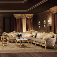 Villa high-grade L-shaped corner sofa European luxury solid wood carved sofa French classical light luxury cloth sofa