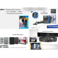 PAKET SOUND SYSTEM INDOOR / KARAOKE ( WIRELLES MICROPHONE + SPEAKER 6.5 INCH + POWER MIXER 4 CH + PO