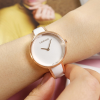 CK 極簡風格 細緻迷人 不鏽鋼手環式指針腕錶-白x鍍玫瑰金/30mm