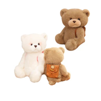 Plush Brown Teddy Bear With Mini Backpack Cute Fluffy Stuffed Wild Animal White Bear Toys Wearing Small Bags Spring Field Trip