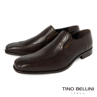 TINO BELLINI 男款 微方頭牛皮紳士商務樂福鞋-咖啡