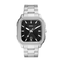 【FOSSIL 官方旗艦館】Inscription 經典簡約復古方型指針手錶 銀色不鏽鋼鍊帶 42MM FS5933