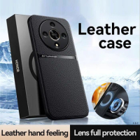 Car Magnetic Holder Leather Cover For Honor X9a X9b 70 90 Case Silicone Shockproof Coque Honor Magic6 Magic5 Magic 3 4 5 6 Pro