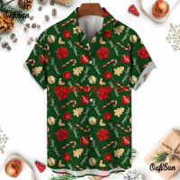 Christmas Top Hawaiian Shirt Men's 3D Snow Print Street Short Sleeve Loose Clothing