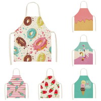 Ice cream pattern home kitchen cooking oil-proof linen apron chef cooking baking sleeveless apron
