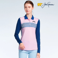 【Jack Nicklaus 金熊】GOLF女款條紋配色POLO衫/高爾夫球衫(粉紅色)