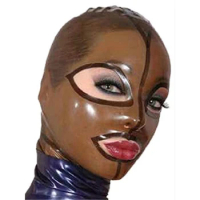 Unisex Sexy Brown Transparent Bondage Latex Mask Hood Masks