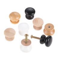 5pcs 24*22mm Unpainted Wooden Mini Pull Knobs with Screws Round Furniture Cupboard Cabinet Drawer Dresser Mushroom-shape Handles