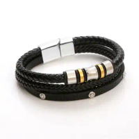 Fashion Rivet Multilayer Leather Bracelet Punk Gothic Rock Beads Charm Bangle Bracelet for Men's Hand Jewelry
