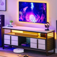 TV Cabinet, Entertainment Center with Shelves, Wooden TV Media Console with Sturdy Metal Stand, TV Stand for TVs Up To 65 Inches