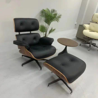 New Recliner Original Chair Sofa Leather Simple Designer Lounge Walnut Wood Aluminium Alloy Living Room Rotating Boss Chair