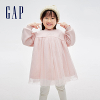 【GAP】女幼童裝 Logo圓領長袖洋裝-淡粉色(837039)