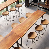 吧台桌實木組合原木實木酒吧台桌椅靠牆復古長條陽台高架休閒窄桌 交換禮物