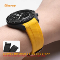 silicone Strap for Omega Swatch MoonSwatch speedmaster Curved end Watchband woven texture rubber 20m