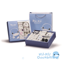 KUKU酷咕鴨 夢想氣球懶人包巾豪華彌月禮盒16件組(藍/粉)