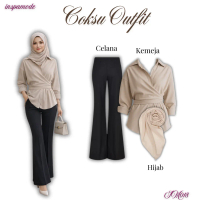 One Set 3in1 IM018 Outfit Remaja Wanita Hijab Kekinian | Hijab + Kemeja + Celana | Setelan Baju At