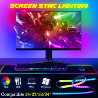RGB Gaming Light Strip Computer Monitor Backlight Screen Color Sync LED Smart Control Atmosphere Decor Light for 27-34inch PC