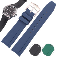 20mm Curved End Watch Strap Black Green Blue Soft Silicone Diving Watchband For Rolex Submariner 40mm Wrist Band