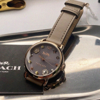 【COACH】COACH手錶型號CH00058(深灰色錶面玫瑰金錶殼淺灰真皮皮革錶帶款)