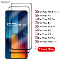 2Pcs Glass For Poco M6 Pro Full Cover Tempered Glass Screen Protector Protective Phone Film Poco M6 X6 Pro F5 F4 X5 M5 M4 Glass