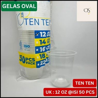 TEN TEN Gelas Plastik OVAL Bening 12 , 14 & 16 Oz isi 50 pcs / Gelas 5 gram / U Cup / Gelas kekinian