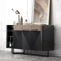Black Sideboard For Dining Or Living Room Modern Home Furniture Rock Slab Table Top Cupboard Solid Wood Hallway Storage