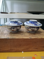 日本回流瓷器古董成化年制款明治時期青花手繪蓋碗，畫工發色一流
