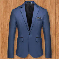 Popular Wedding Blazer Four Seasons Slim Fit Single Button Suit Jacket Solid Color Temperament Men Blazer for Wedding