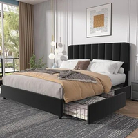 Queen Size Upholstered Bed Frame with 4 Drawers and Adjustable Headboard, Velvet Platform Storage Bedframe Mattress Foundation
