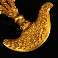 Exquisite Magical Tools Tibetan Buddhism Subduing Demons Mara-tarjana Axe Shaped Brass Gilding