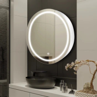 Modern Smart Steel Mirror Cabinet Illuminated Antifog Bathroom Round Bathroom Cabinet