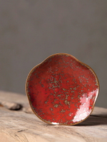 戰國紅陶瓷杯墊蓋碗茶托杯托窯變紅色茶杯托茶點碟盤紅釉點心盤