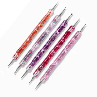 Rhinestone Design Dual End Acrylic Nail Art Carving Dotting Pen Tip Liner Painting Drawing Brush Gel UV Polish Manicure Tool