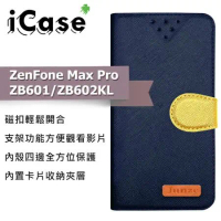 iCase+ ASUS ZenFone Max Pro ZB601/ZB602KL 側翻皮套(藍)
