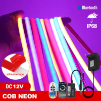 IP68 Waterproof COB LED Strip Bluetooth Control Flexible LED Tape 12V 320LEDs High Density Linear Li