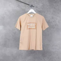 Kaos BURBERRY LONDON ENGLAND SQUARE BROWN BEIGE LADIES TSHIRT 100% ORIGINAL Size S