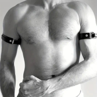 Men Sexy PU Leather Armband Fetish Gay Harness Belts Adjustable BDSM Bondage Body Cage Arm Rings Erotic Rave Cosplay Clubwear