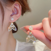 人魚姬珍珠魚尾耳墜小眾設計高級感氣質兩戴式耳環2023年新款耳飾