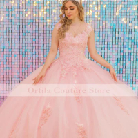 Misxvanos V Neck Pink Quinceanera Dress 2022 Mexican Princess Sweet 15 16 Dress Graduation Prom Gowns Vestidos de quinceañera