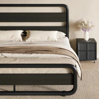 Extra large metal bed frame, wooden headboard and foot board, heavy-duty platform bed frame, and storage space under the bed