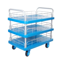 Uni-Silent Multi Layer Heavy Duty Platform Trolley with Guardrail and Double Handles PLA300N-T3-HL3-D