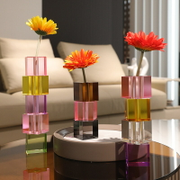 現代簡約北歐彩色水晶小花瓶透明插花小眾清新高級感擺件