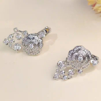 Custom Solid 10K White Gold Women Drop Clip Earrings Flower Moissanite Diamonds Wedding Engagement Anniversary Push Earrings